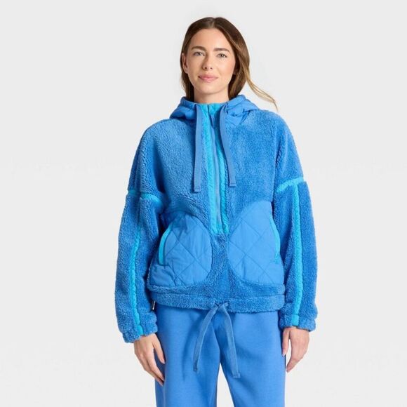 JoyLab Jackets & Blazers - Women's Contrast High Pile 1/2 Zip Jacket - JoyLab Vibrant Blue XS